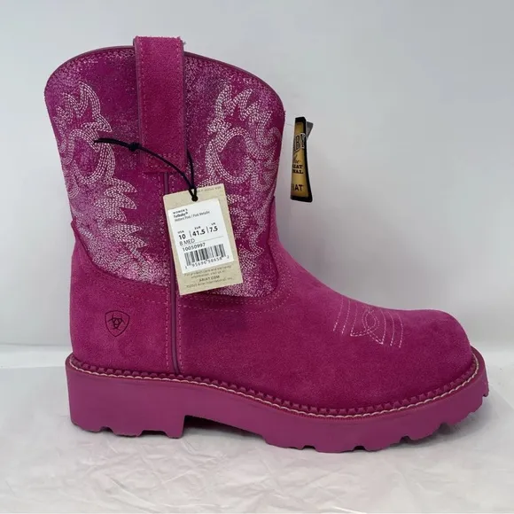 Ariat Women 10 B Hottest Pink Metallic Western Fatbaby Boots Cowgirl New W/ Box