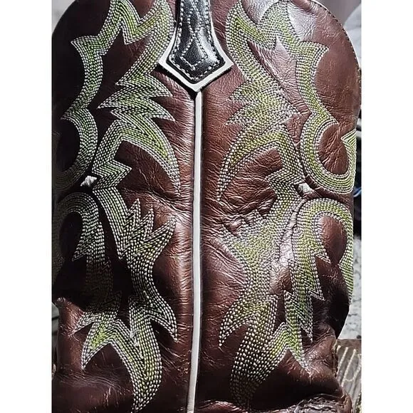 Ariat Women's Tombstone Square Toe Western Leather Boots 10005867 Brown Green 9B