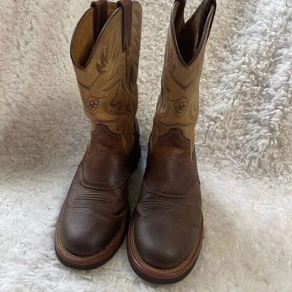 ARIAT Men’s leather antique brown&amp;tan Western Boots meets modern comfort SZ10.5B