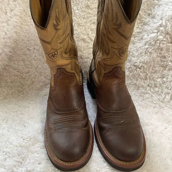 ARIAT Men’s leather antique brown&amp;tan Western Boots meets modern comfort SZ10.5B