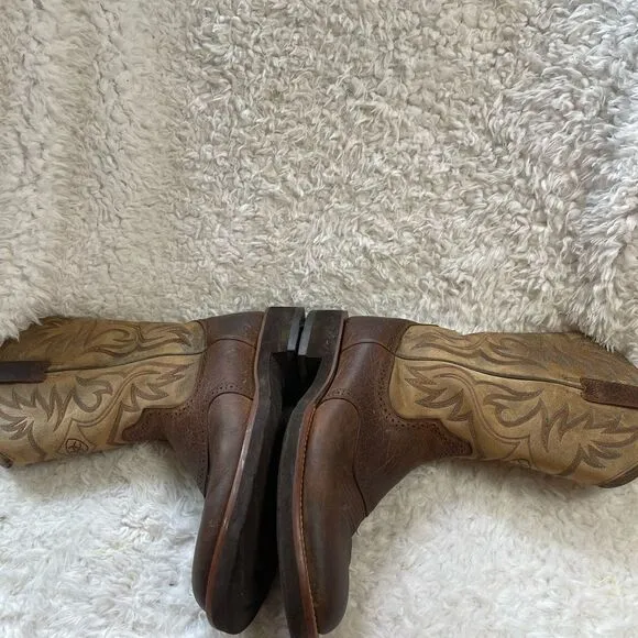 ARIAT Men’s leather antique brown&amp;tan Western Boots meets modern comfort SZ10.5B