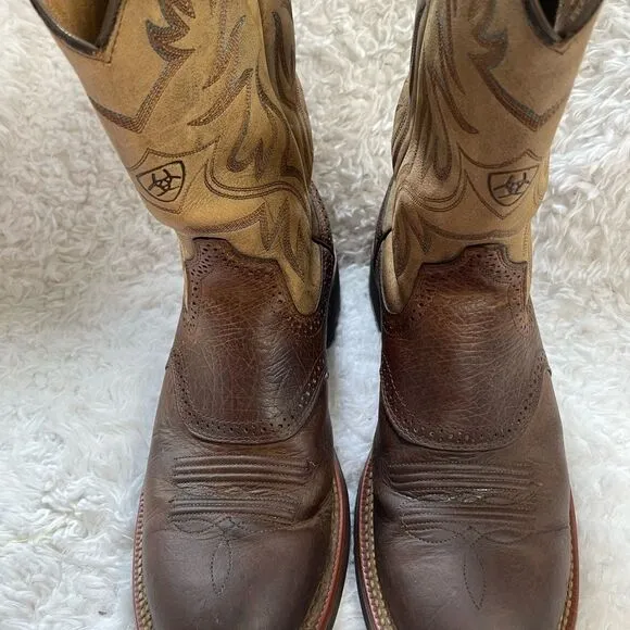 ARIAT Men’s leather antique brown&amp;tan Western Boots meets modern comfort SZ10.5B