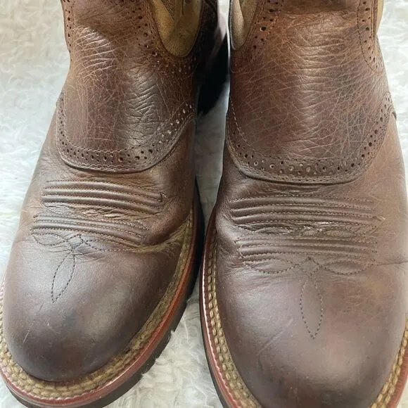 ARIAT Men’s leather antique brown&amp;tan Western Boots meets modern comfort SZ10.5B