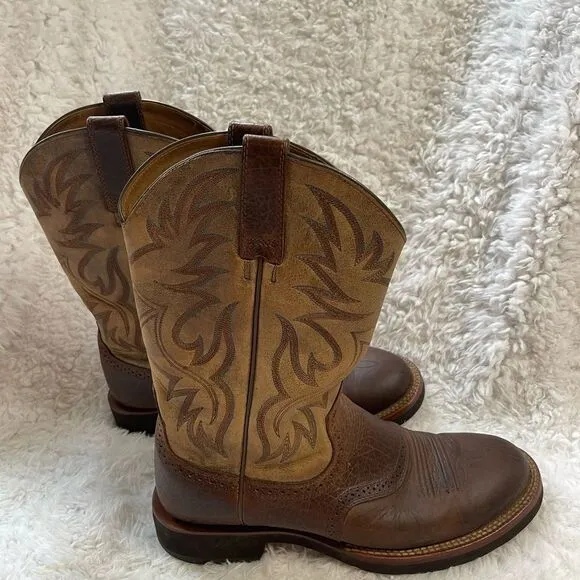 ARIAT Men’s leather antique brown&amp;tan Western Boots meets modern comfort SZ10.5B