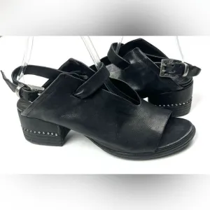 AS98 Gea Nero Black Leather/Studded Heeled Sandals