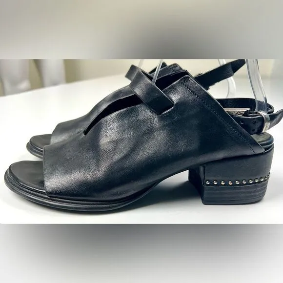 AS98 Gea Nero Black Leather/Studded Heeled Sandals