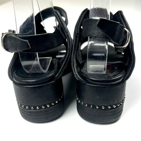 AS98 Gea Nero Black Leather/Studded Heeled Sandals