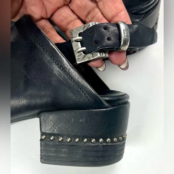 AS98 Gea Nero Black Leather/Studded Heeled Sandals