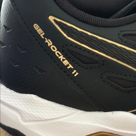 Asics Black and Gold Athletic Shoes with Mesh Upper
