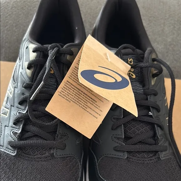 Asics Black and Gold Athletic Shoes with Mesh Upper