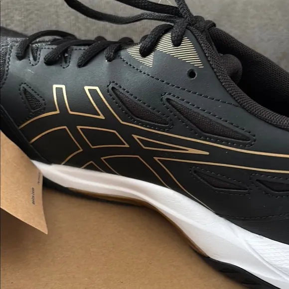 Asics Black and Gold Athletic Shoes with Mesh Upper