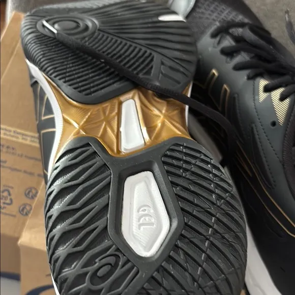 Asics Black and Gold Athletic Shoes with Mesh Upper