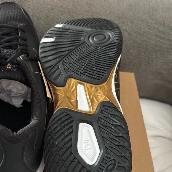 Asics Black and Gold Athletic Shoes with Mesh Upper