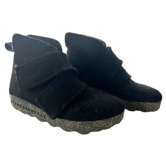 Asportuguesas Black Wool Felt Ankle Eco Boots Booties Woman’s Size 39 7.5