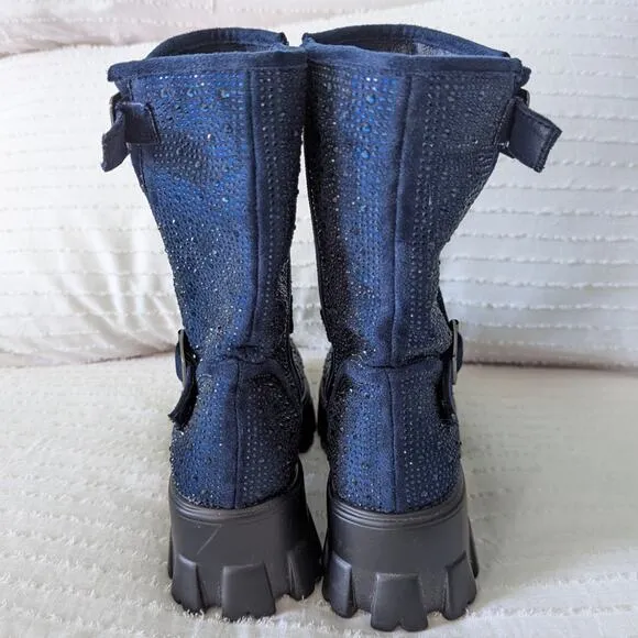 Atalina Lexi Boot Dark Blue Crystal Sparkle Buckle size 8.5