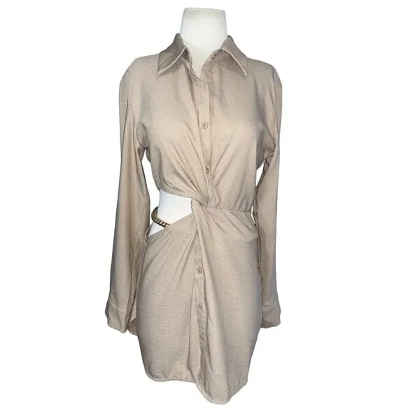 Atoir Aversion Dress in Golden Large New Womens Shirtdress Cutout Belted Mini
