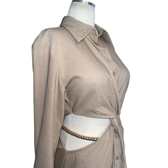 Atoir Aversion Dress in Golden Large New Womens Shirtdress Cutout Belted Mini