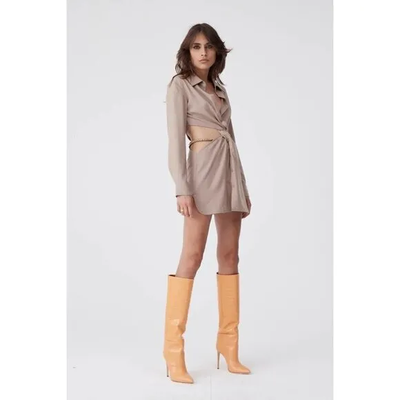 Atoir Aversion Dress in Golden Large New Womens Shirtdress Cutout Belted Mini