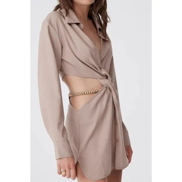 Atoir Aversion Dress in Golden Large New Womens Shirtdress Cutout Belted Mini