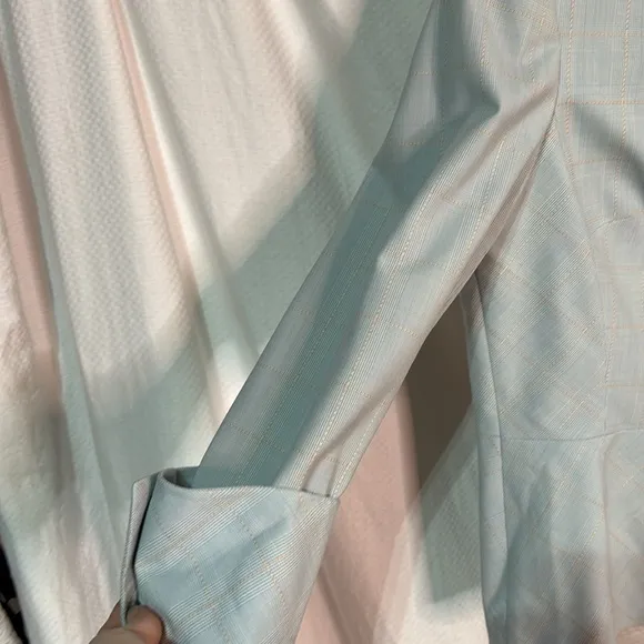 Aura 12 wool spandex baby blue plaid blazer French cuffs designer nwot