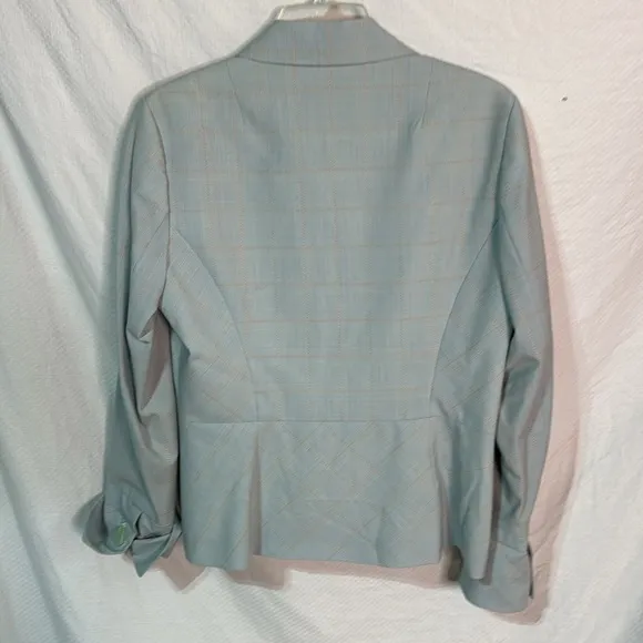Aura 12 wool spandex baby blue plaid blazer French cuffs designer nwot