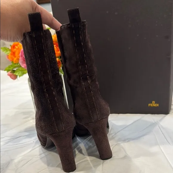 Authentic Fendi Women's Brown Suede Ankle Boots