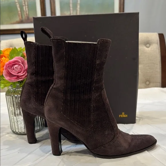 Authentic Fendi Women's Brown Suede Ankle Boots