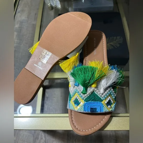 Azalea Wang Freesia Fringe Beaded Sandals (NWOT)