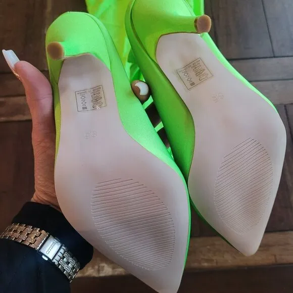Azalea Wang Taytay Lime Green Heeled Pantaboots US Size 8.5