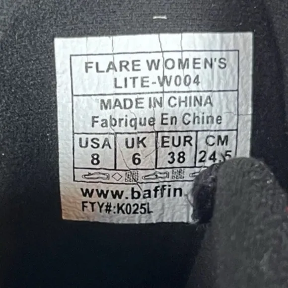 Baffin Flare Snow Boots Black Removable Inner Lightweight Women's Size 8