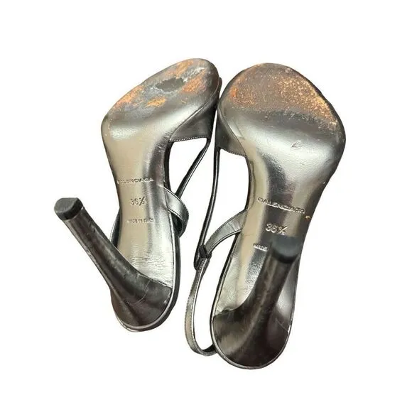 Balenciaga Leather Slingback Sandals  Metallic Sandals, Shoes Size 361/2 US 6