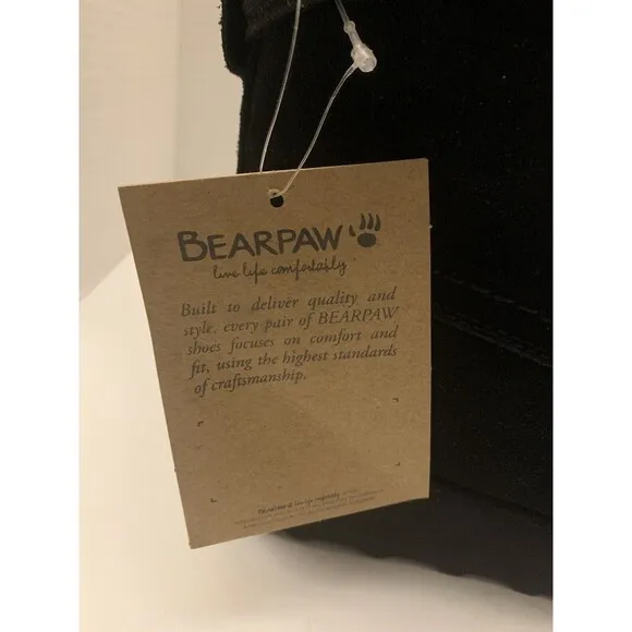 BearPaw Krista Black Suede Low Heel Size 8 Sheepskin/Wool Water Resistant Bootie