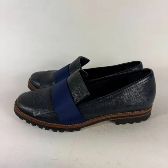 Bernardo ORA Loafer Flat Women's 8 Navy Leather Satin Slip-On Comfort Shoes
