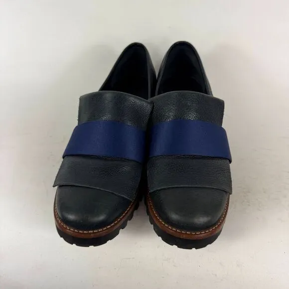 Bernardo ORA Loafer Flat Women's 8 Navy Leather Satin Slip-On Comfort Shoes