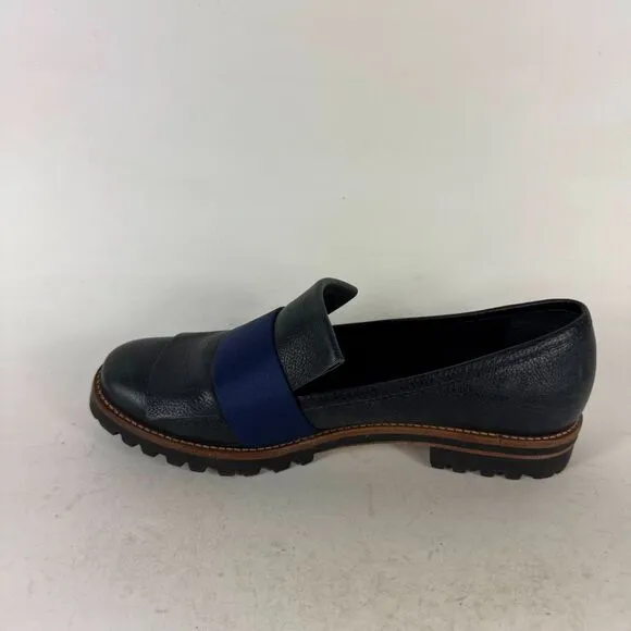 Bernardo ORA Loafer Flat Women's 8 Navy Leather Satin Slip-On Comfort Shoes