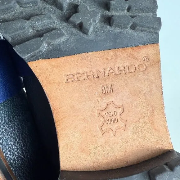 Bernardo ORA Loafer Flat Women's 8 Navy Leather Satin Slip-On Comfort Shoes
