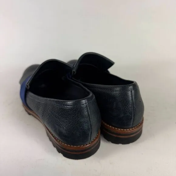 Bernardo ORA Loafer Flat Women's 8 Navy Leather Satin Slip-On Comfort Shoes