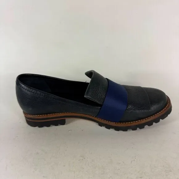 Bernardo ORA Loafer Flat Women's 8 Navy Leather Satin Slip-On Comfort Shoes