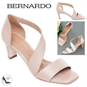 Bernardo Women’s Camille Blush Nude Leather Mid Heel Sandals Fashion Pumps 8