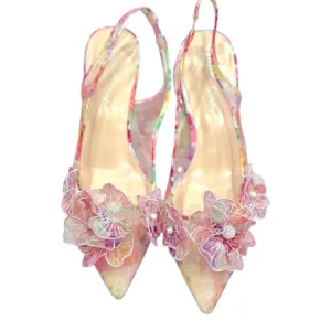 Betsey Johnson Women's PETRA Floral Slingback Heels - Pink Size 8