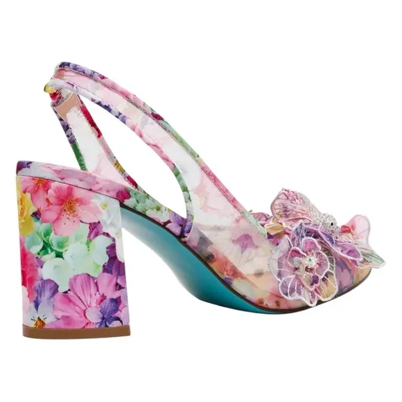 Betsey Johnson Women's PETRA Floral Slingback Heels - Pink Size 8