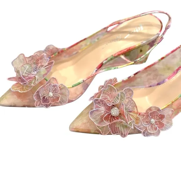 Betsey Johnson Women's PETRA Floral Slingback Heels - Pink Size 8