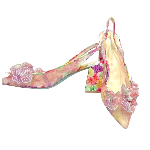 Betsey Johnson Women's PETRA Floral Slingback Heels - Pink Size 8