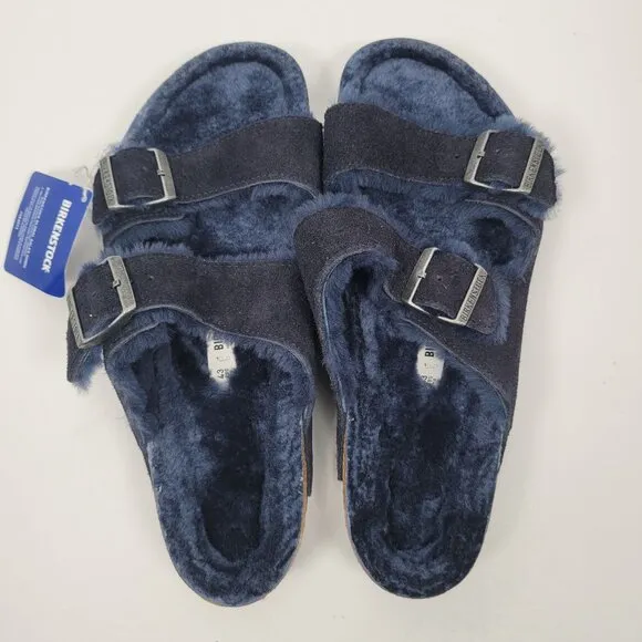 Birkenstock Arizona Big Buckle Shearling Men's Blue Sandals US Size 10 EU 43