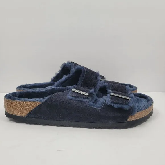 Birkenstock Arizona Big Buckle Shearling Men's Blue Sandals US Size 10 EU 43