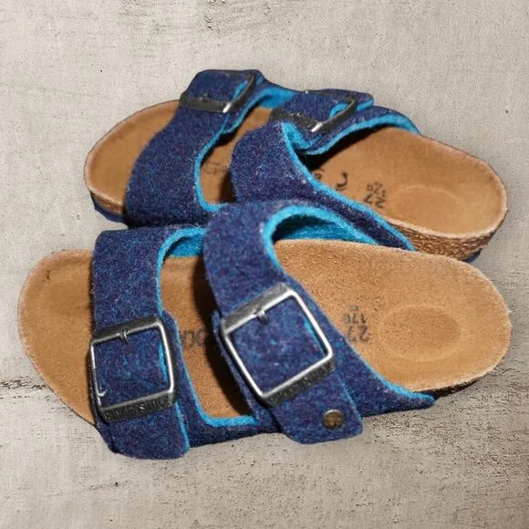 Birkenstock Arizona Kids Wool Felt Sandals – Size EU 27 / US 9 | Blue Teal Cork