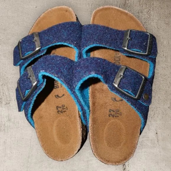Birkenstock Arizona Kids Wool Felt Sandals – Size EU 27 / US 9 | Blue Teal Cork
