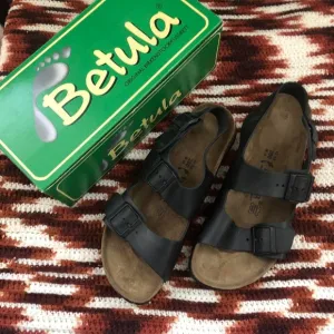 Birkenstock Betula Black leather sandals shoes slip on backstrap-Men US 10/EUR43