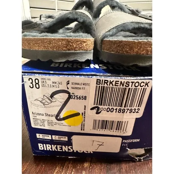 Birkenstock Iron Gray Shearling Arizona Sandals Size 38 or Womens 7-7.5