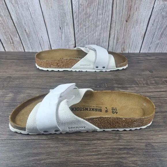 Birkenstock Oita Suede Leather Slide Sandals Women's Sz 9 N EU40 Antique White